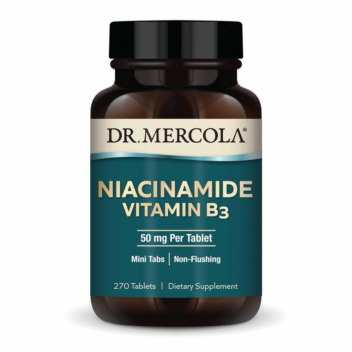 Dr. Mercola Niacinamide mini-tab bottle front for everyday use.