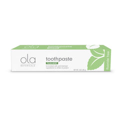 Dr. Mercola Ola Botanicals toothpaste Tulsi-Mint packaging closeup showing natural ingredients.