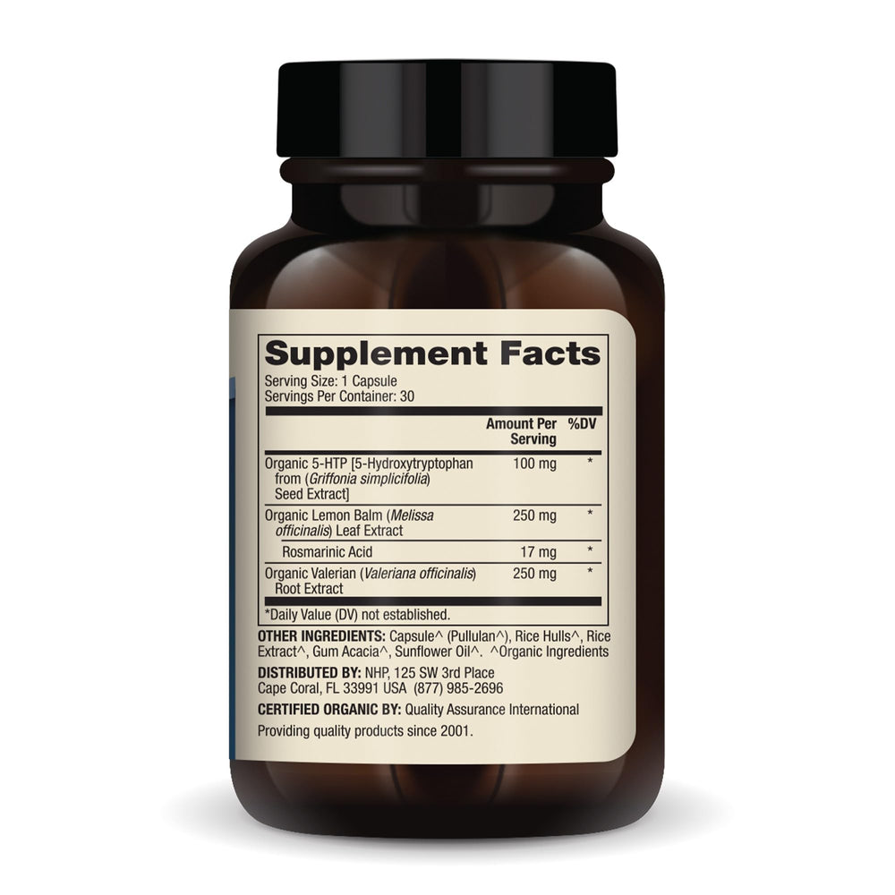 Capsules of Dr. Mercola 5-HTP blend support calm evenings and restful sleep