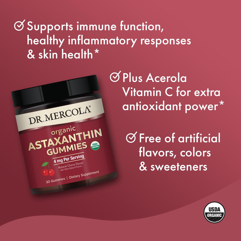 Ingredients highlight: organic astaxanthin from microalgae and acerola cherry.