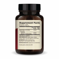 Close-up of Dr. Mercola Organic Blood Pressure Support label showing purity and potency.