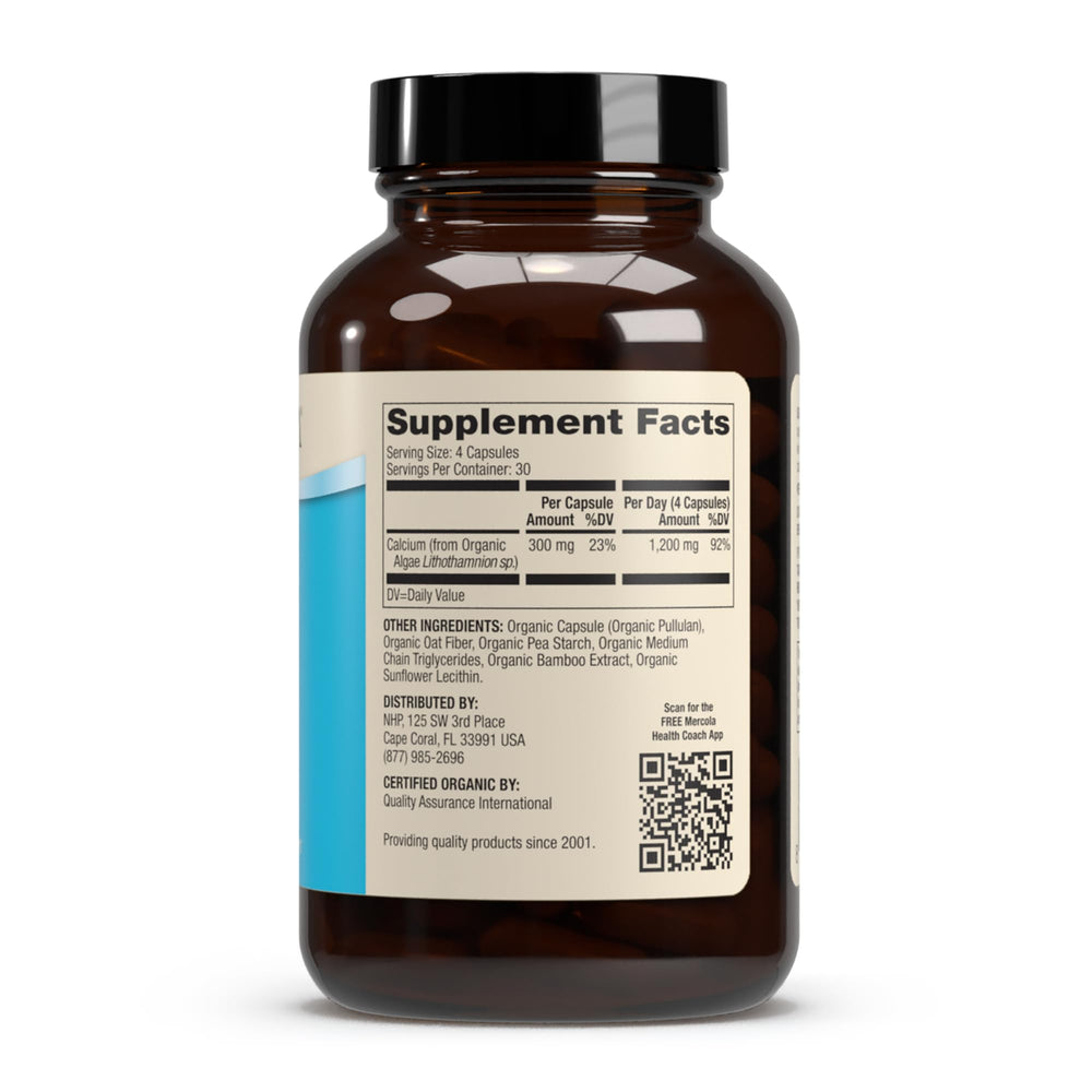 Dr. Mercola Organic Calcium capsules showing 300 mg dosage for easy daily intake.