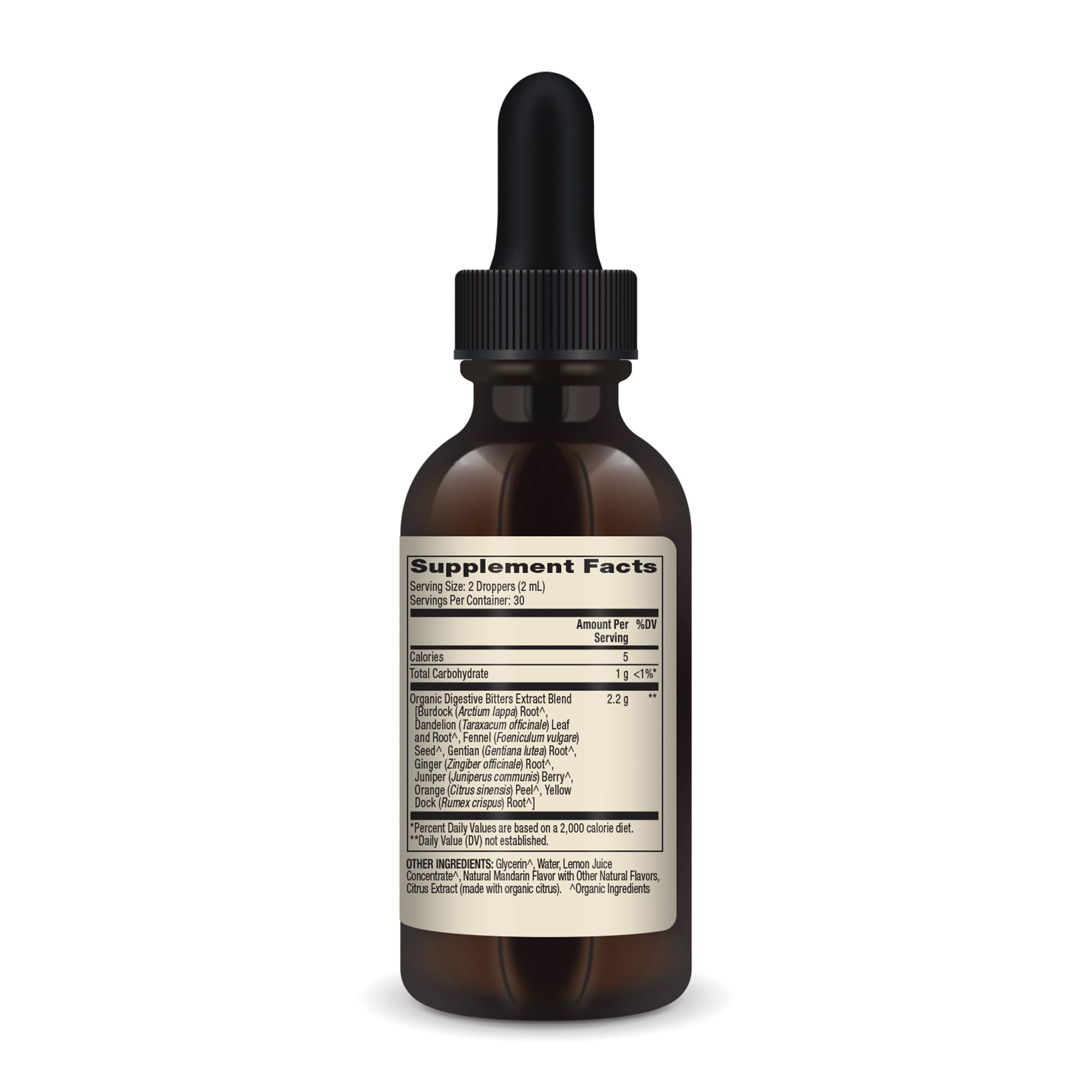 Dr. Mercola bitters liquid drops pour beside glass for convenient use