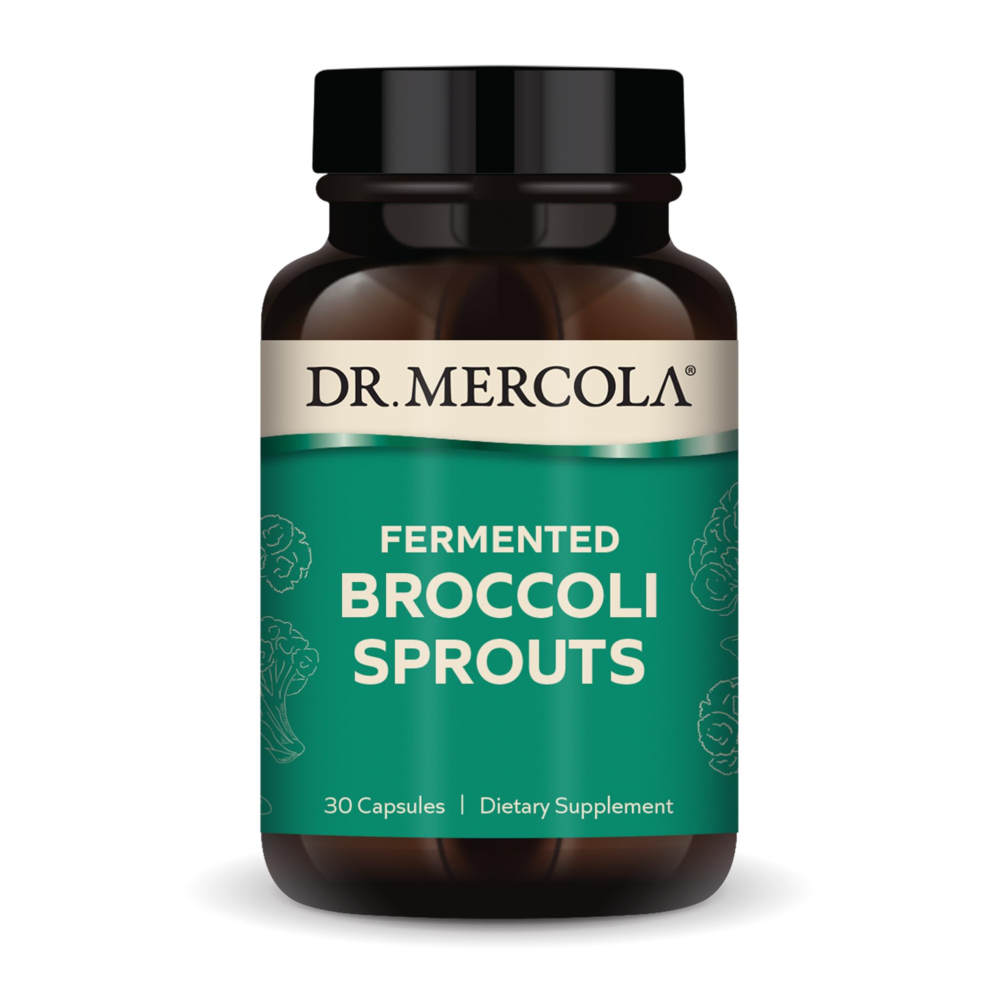 Dr. Mercola organic fermented broccoli sprouts bottle for daily antioxidant support