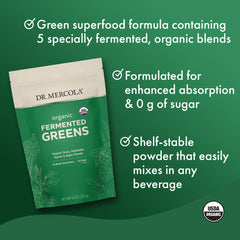 Dr. Mercola Organic Fermented Greens ingredients blend highlight the fermented greens mix