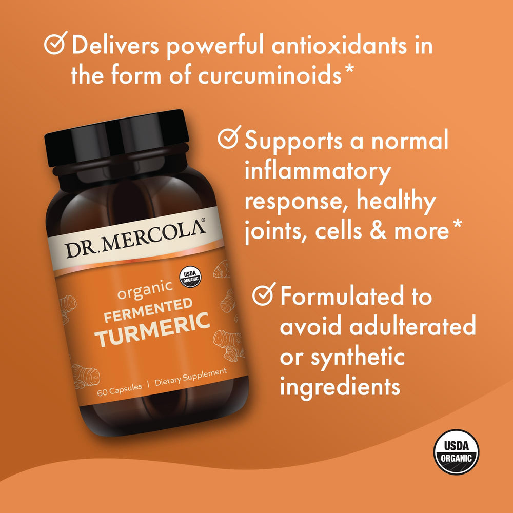 Ingredient panel highlighting fermented turmeric extract and high curcuminoids.