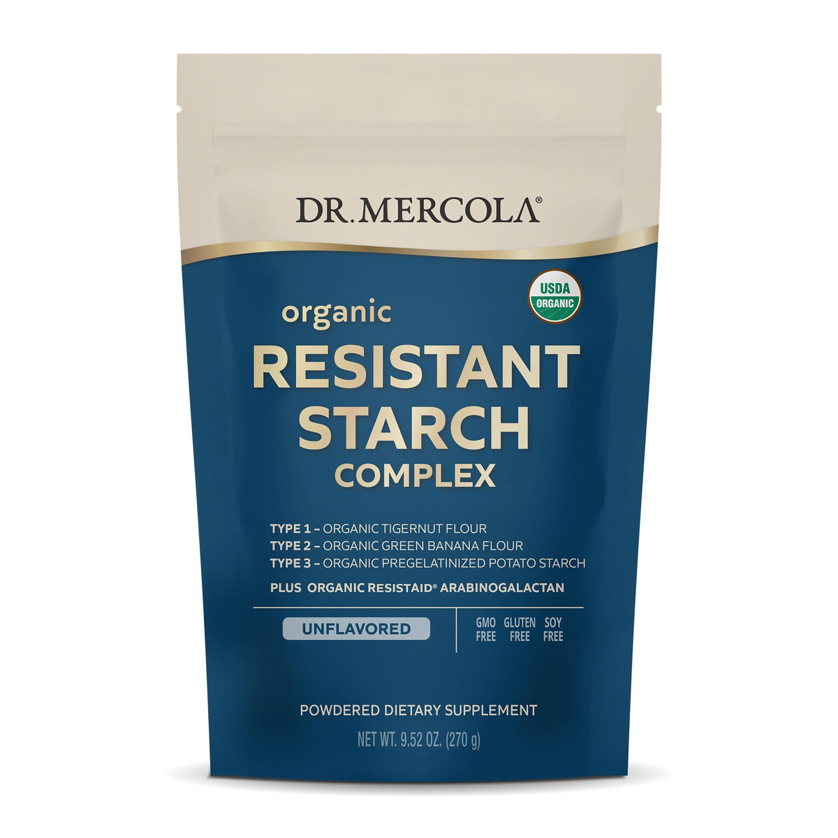 Dr. Mercola Organic Resistant Starch Complex bottle for daily gut support.