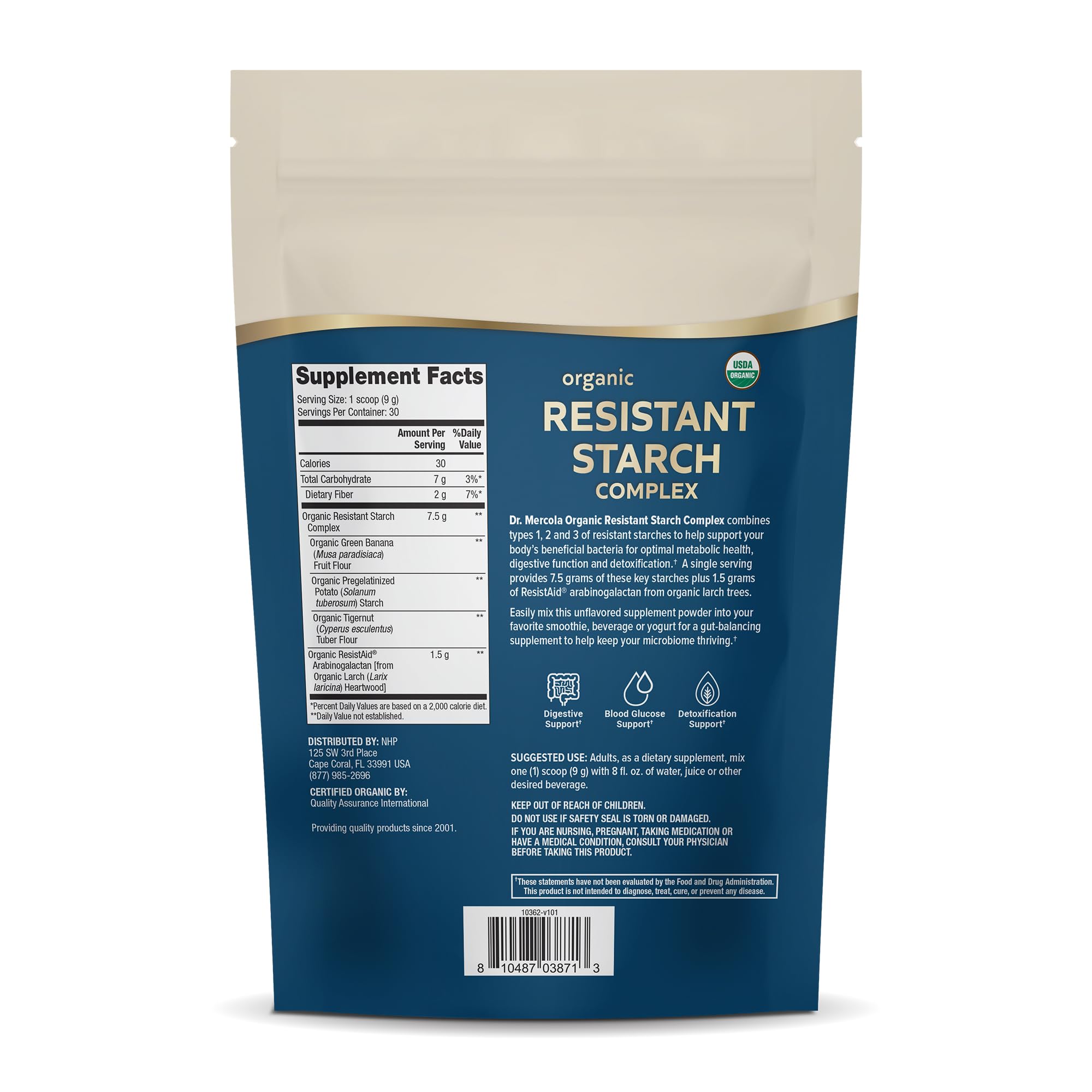Dr. Mercola Organic Resistant Starch Complex powder ready to blend into beverages.