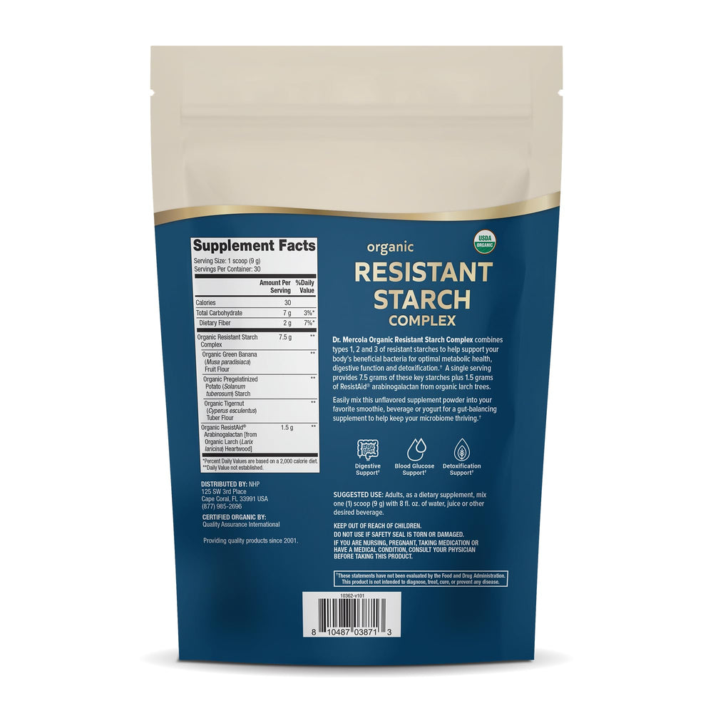 Dr. Mercola Organic Resistant Starch Complex powder ready to blend into beverages.