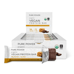 Dr. Mercola Pure Power Bar packaging shows vegan protein blend for active days.