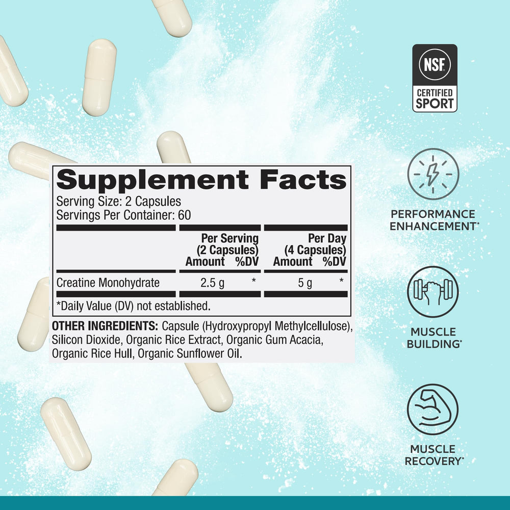 Label close-up showing NSF Certified for Sport and non-GMO verification