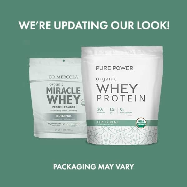 Dr. Mercola Pure Power Organic Whey Protein pasture photo highlights grass-fed origin and clean ingredients