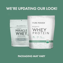Dr. Mercola Pure Power Organic Whey Protein pasture photo highlights grass-fed origin and clean ingredients