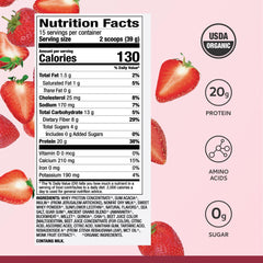 Shaker with frothy strawberry shake from Dr. Mercola whey protein powder