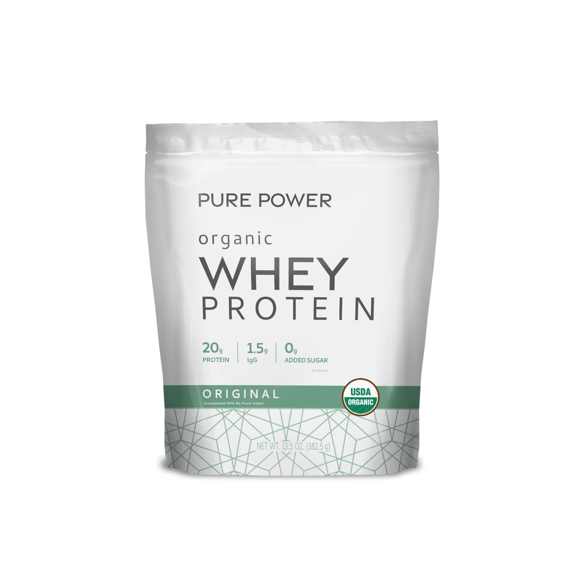 Dr. Mercola Pure Power Organic Whey Protein vanilla bottle for a creamy post-workout energy boost
