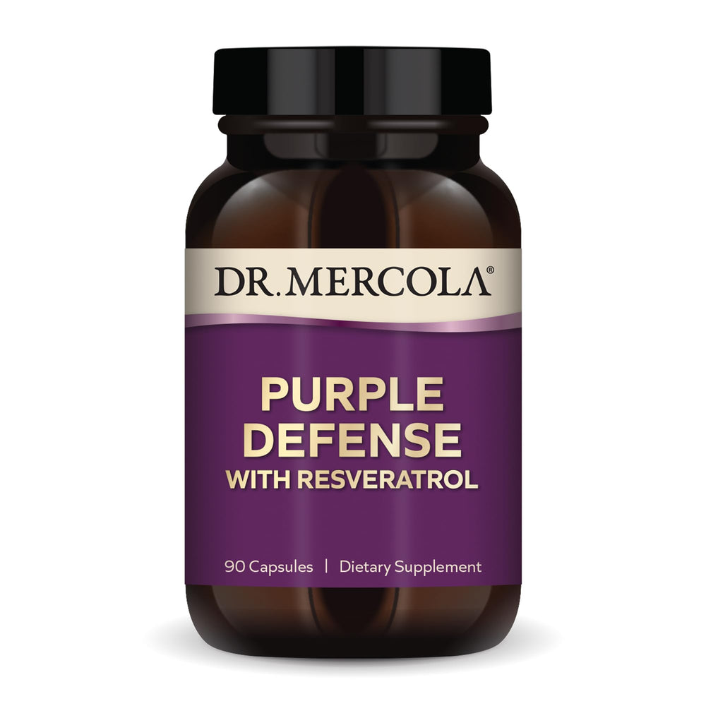 Dr. Mercola Purple Defense bottle front highlighting antioxidant support