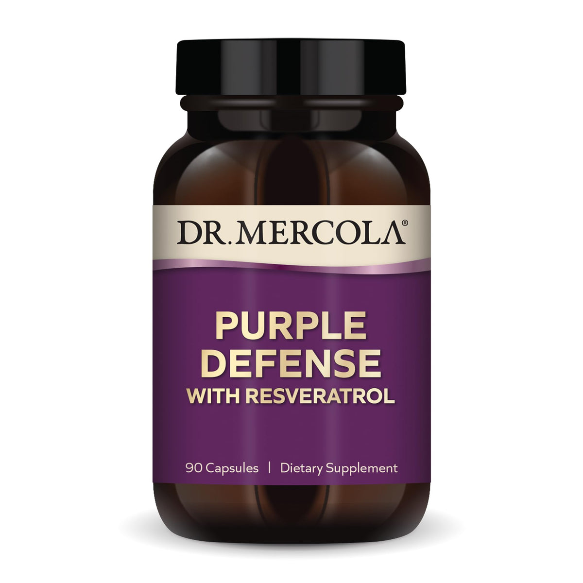 Dr. Mercola Purple Defense bottle front highlighting antioxidant support