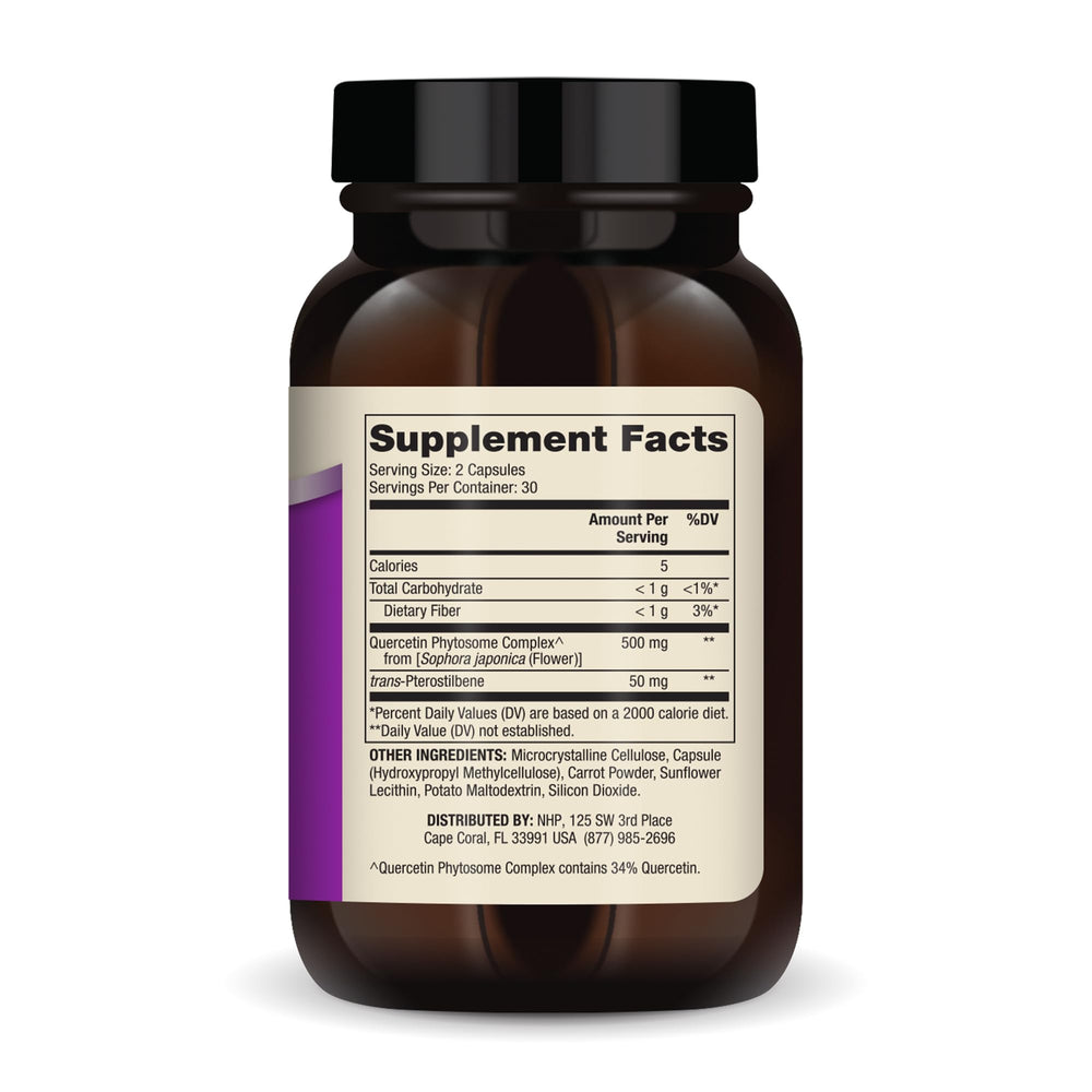 Quercetin Phytosome absorption graphic illustrates up to 20x absorption versus standard formulas.