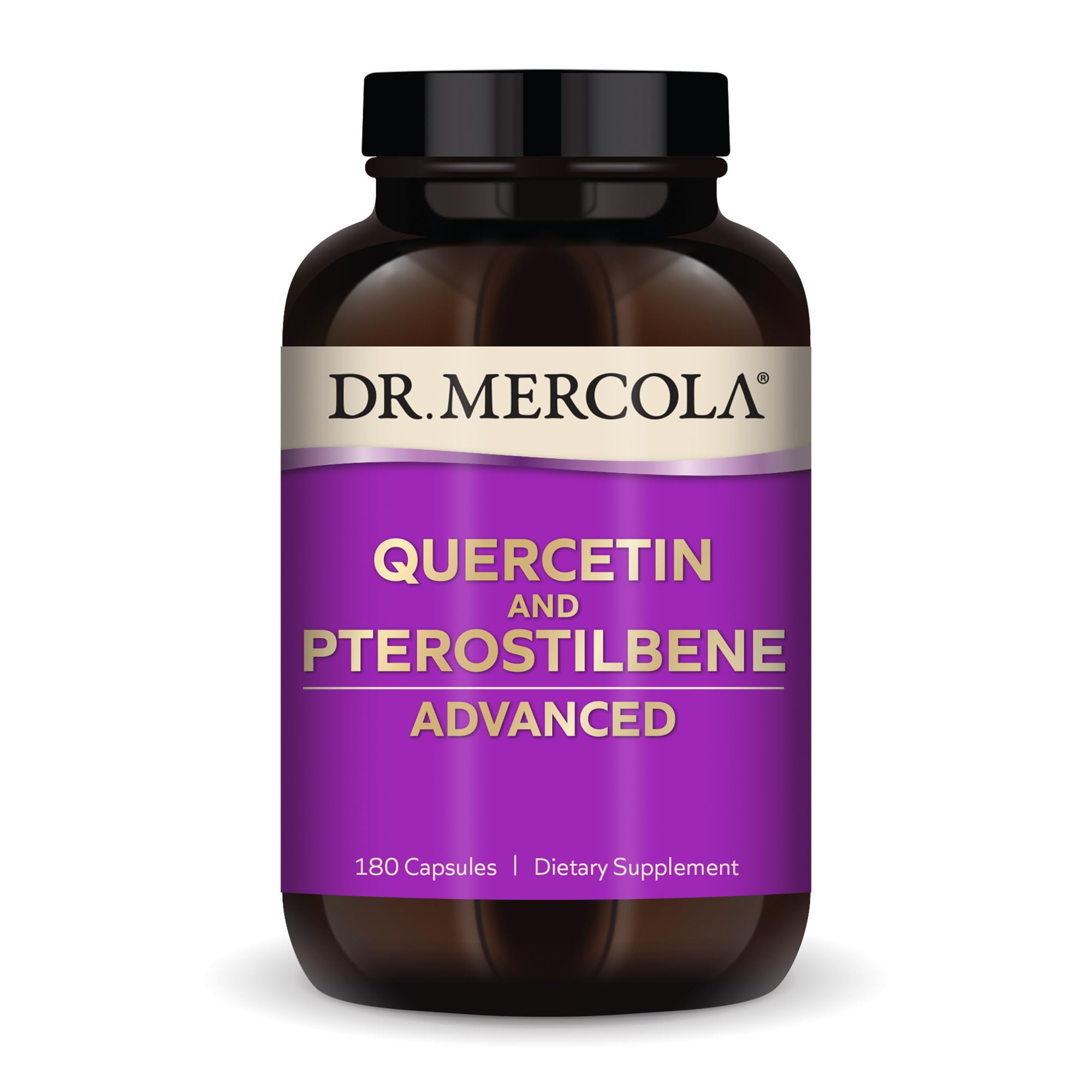 Dr. Mercola Quercetin & Pterostilbene Advanced bottle front for immune support planning.
