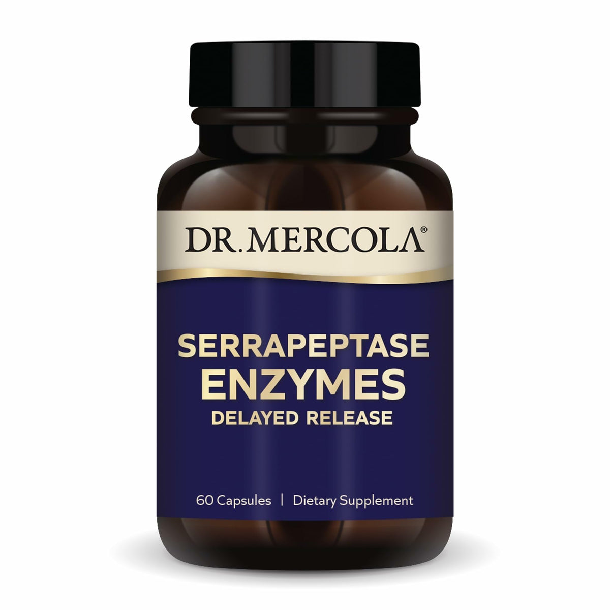 Dr Mercola Serrapeptase Enzymes bottle with delayed-release capsules for cellular wellness
