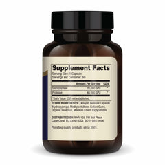 Close-up of Dr Mercola Serrapeptase Enzymes capsules on a clean surface