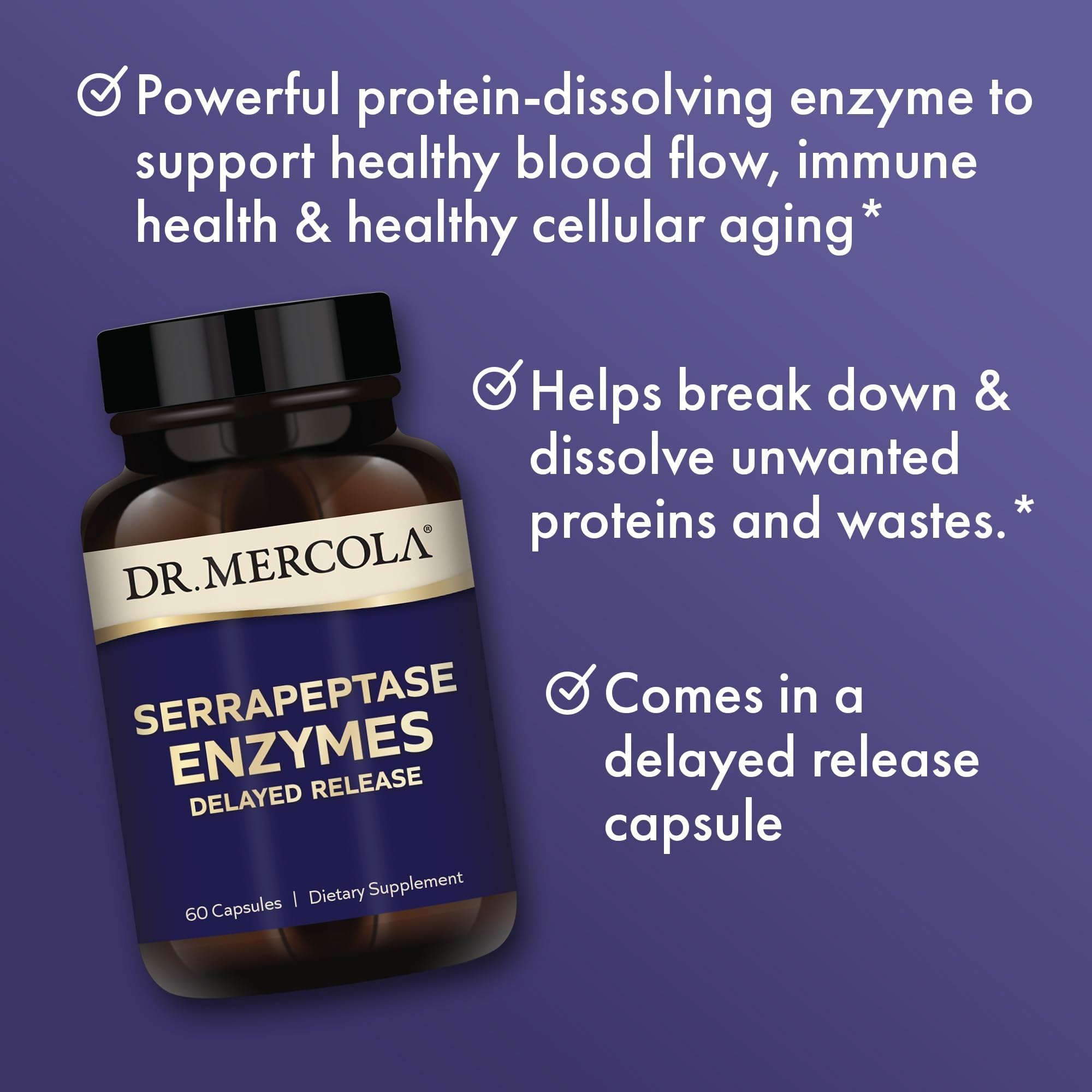 Dr Mercola Serrapeptase Enzymes delayed-release capsules highlighting high potency