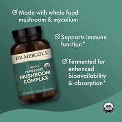Dr. Mercola Fermented Mushroom Complex seven-species mushroom blend bottle label