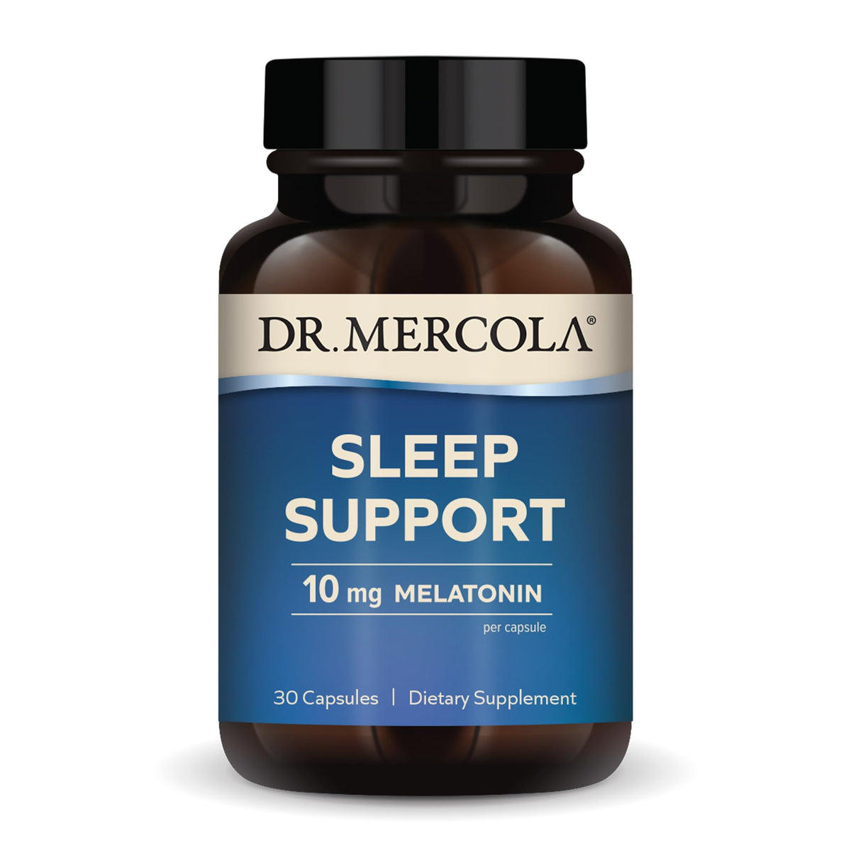 Dr Mercola Sleep Support bottle with melatonin for restful nights