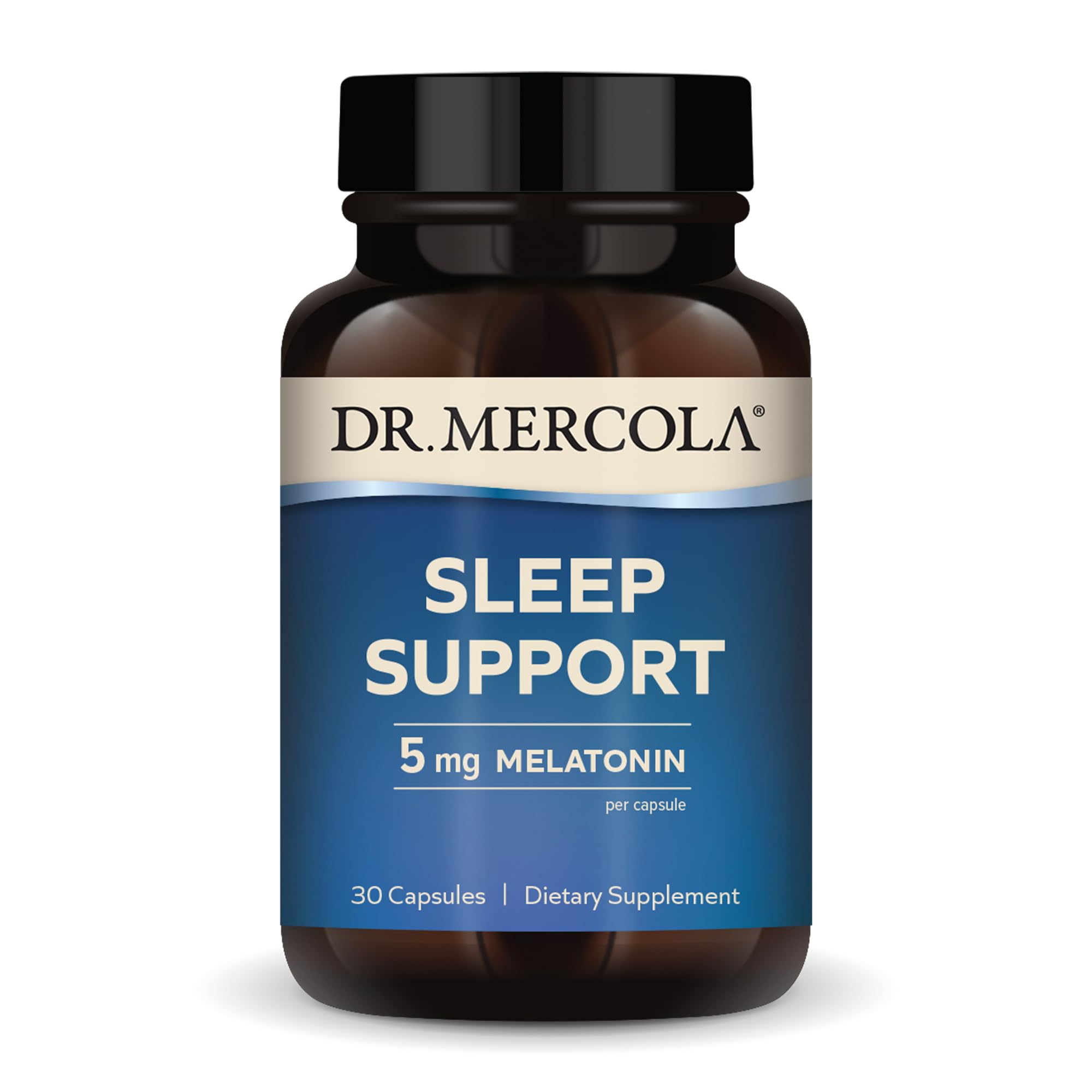 Dr. Mercola Sleep Support melatonin bottle shown for nightly routine
