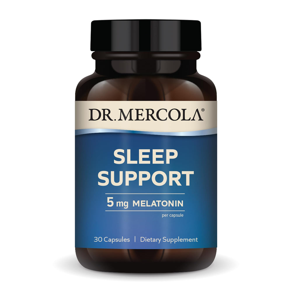 Dr. Mercola Sleep Support melatonin bottle shown for nightly routine