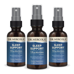 Dr. Mercola Sleep Support raspberry spray bottle promotes a calming bedtime routine.