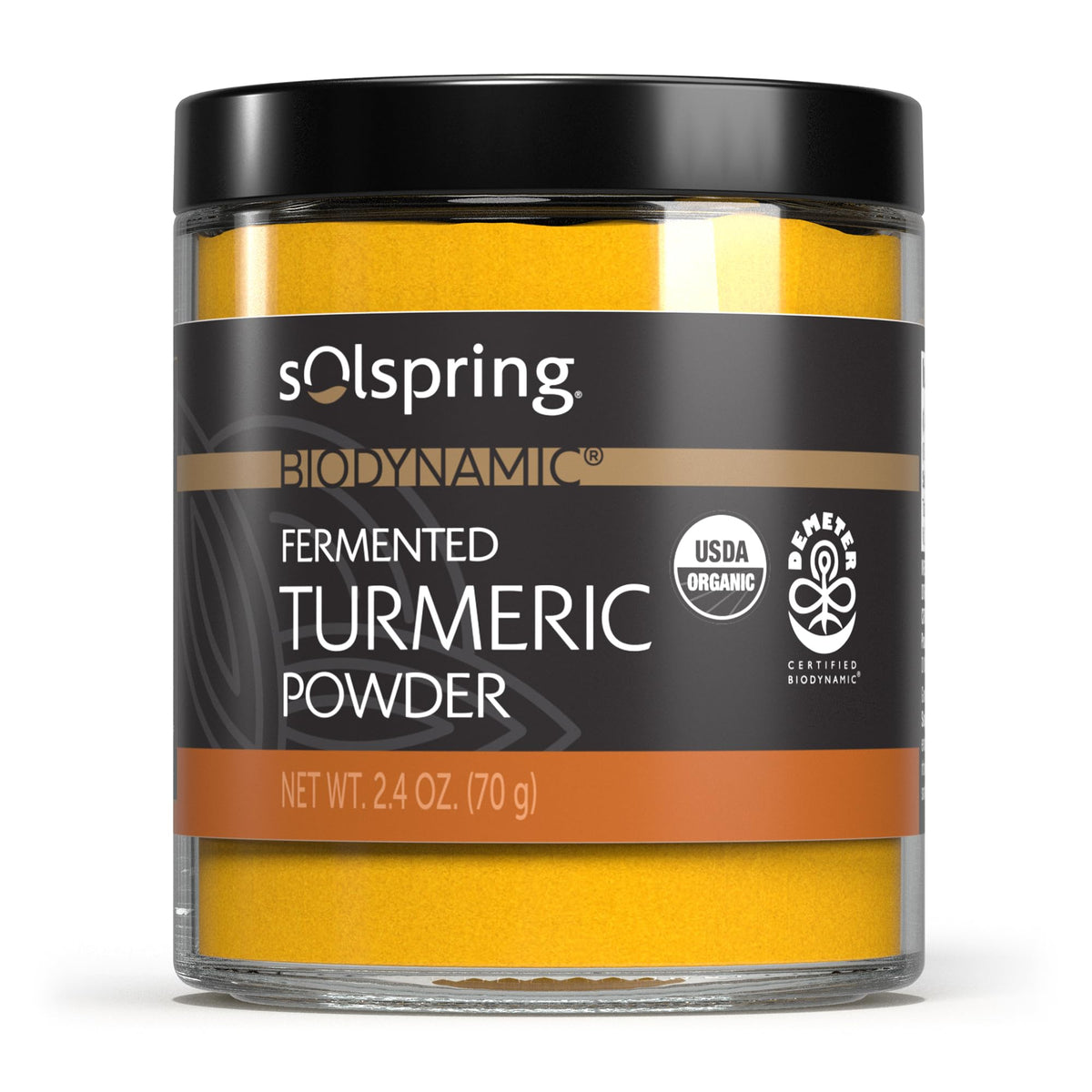 Dr. Mercola Solspring turmeric powder in a jar for vibrant culinary uses.