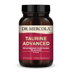 Dr. Mercola Taurine Advanced bottle front shows premium daily supplement
