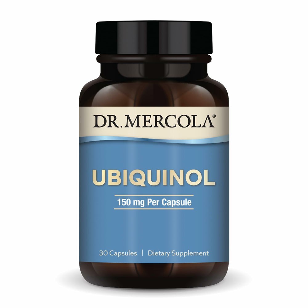 Dr. Mercola Ubiquinol 150 mg capsules close-up highlighting energy support