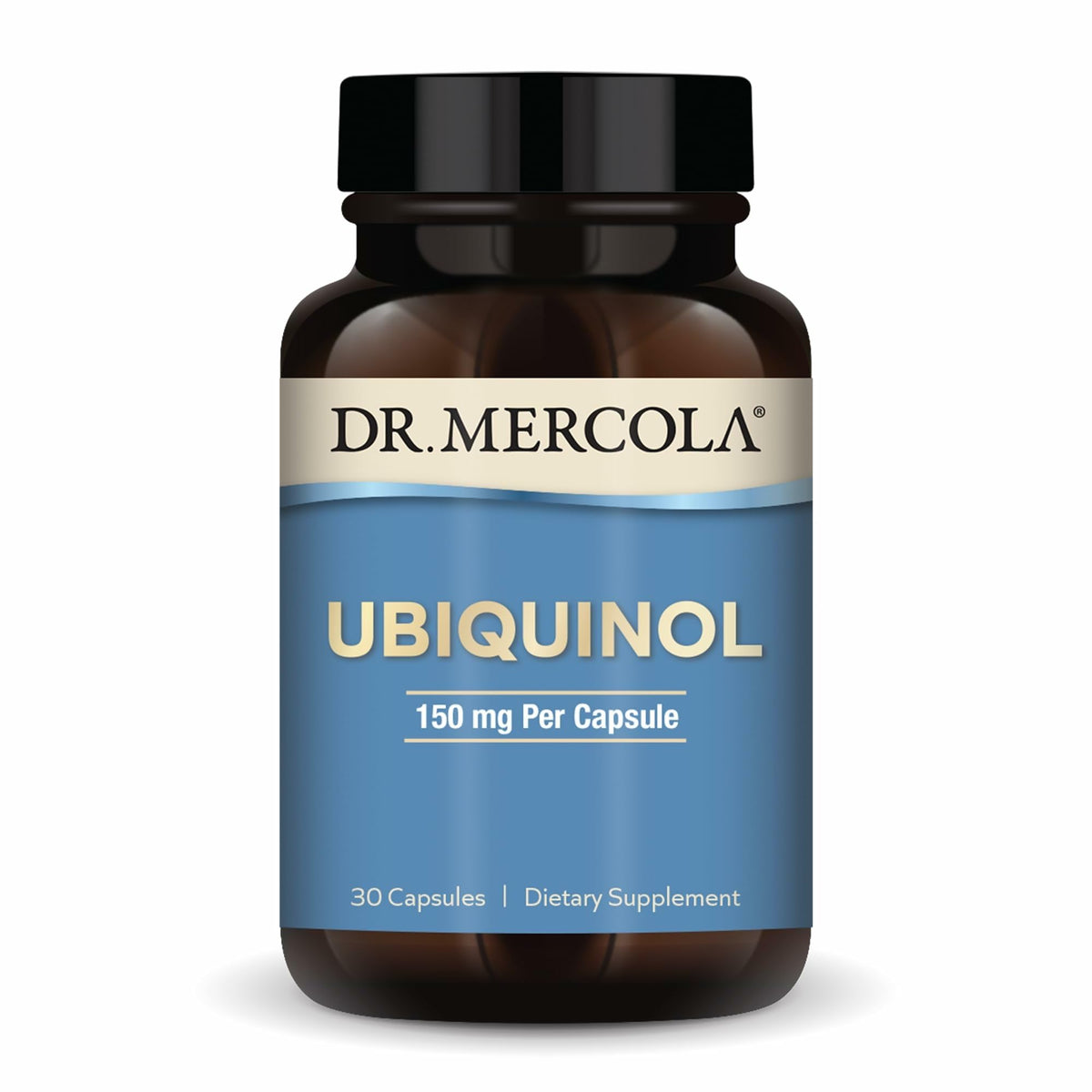 Dr. Mercola Ubiquinol 150 mg capsules close-up highlighting energy support