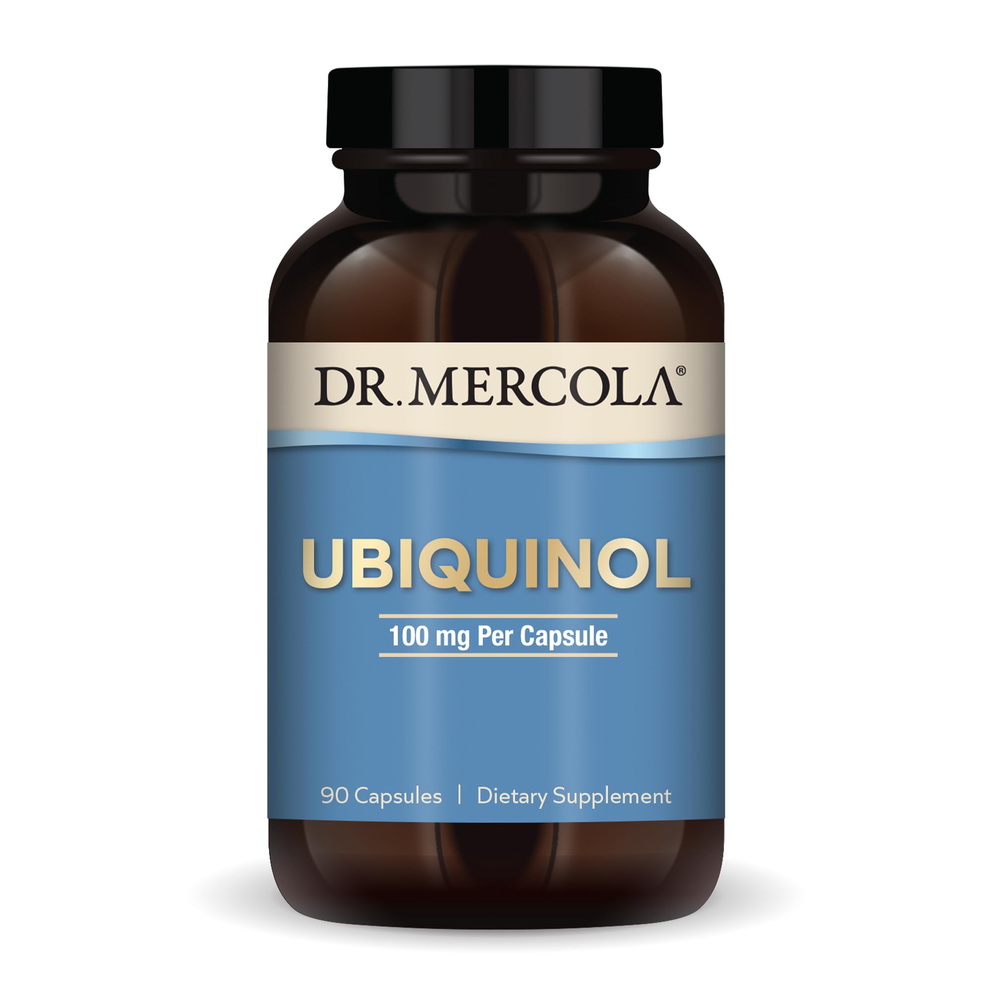 Dr. Mercola Ubiquinol bottle cap close-up highlighting energy support