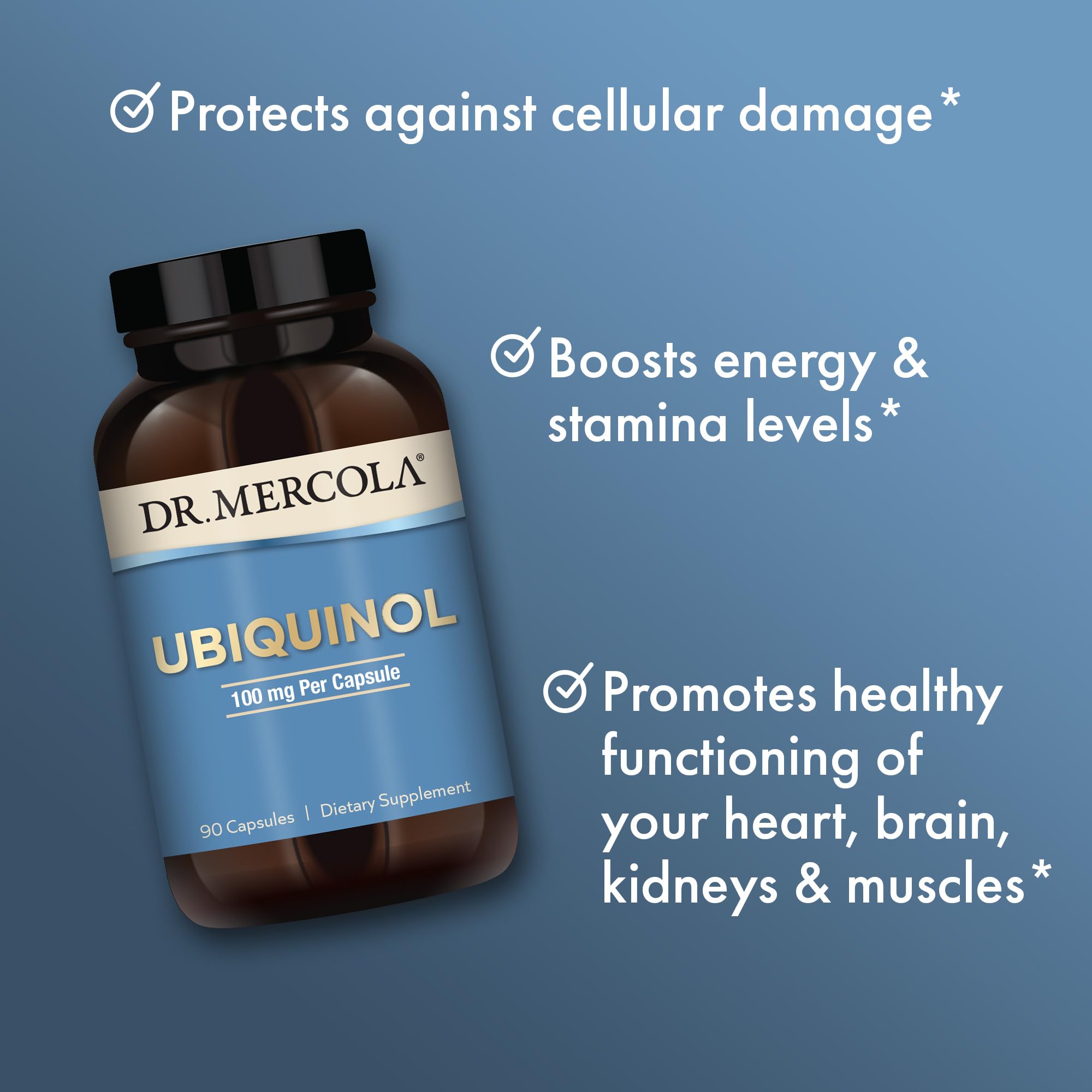 Pour-ready Dr. Mercola Ubiquinol bottle for daily energy support