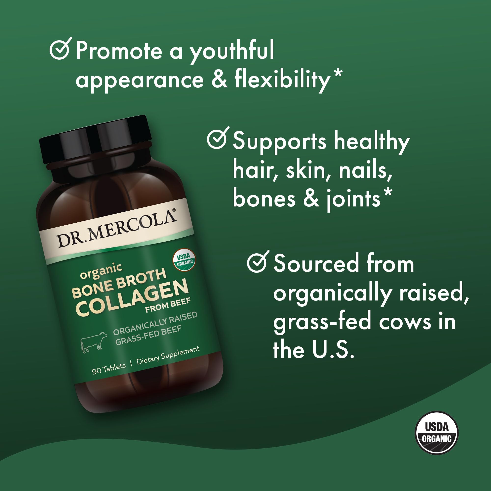 Dr. Mercola USDA Organic certification badge on packaging signals trusted quality.