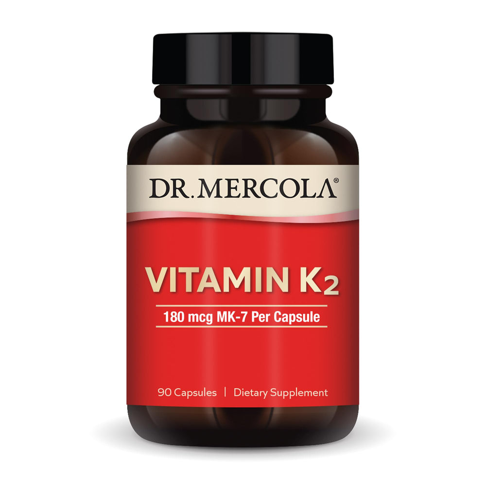Dr. Mercola Vitamin K2-180 mcg bottle front view for daily calcium support