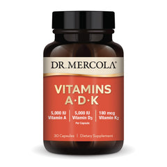 Dr. Mercola ADK vitamins bottle front view showing packaging for immune and bone support