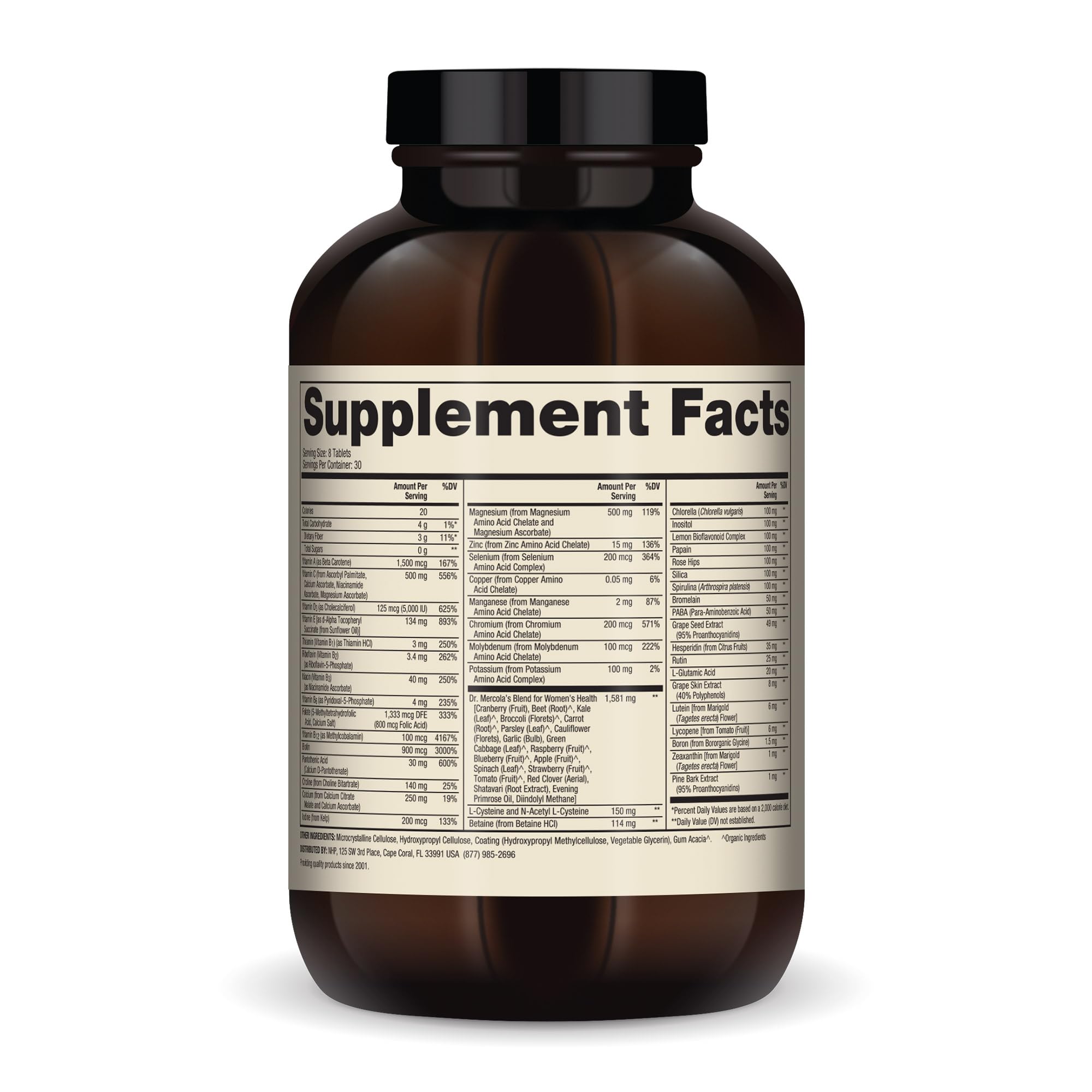 Dr. Mercola Whole-Food Complex ingredients label with Organic Fruit and Vegetable Blend