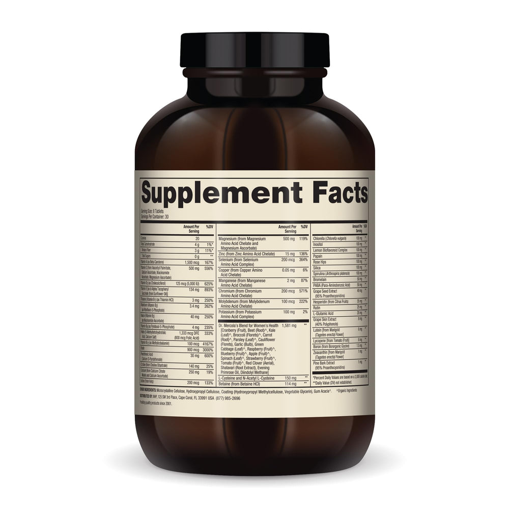 Dr. Mercola Whole-Food Complex ingredients label with Organic Fruit and Vegetable Blend
