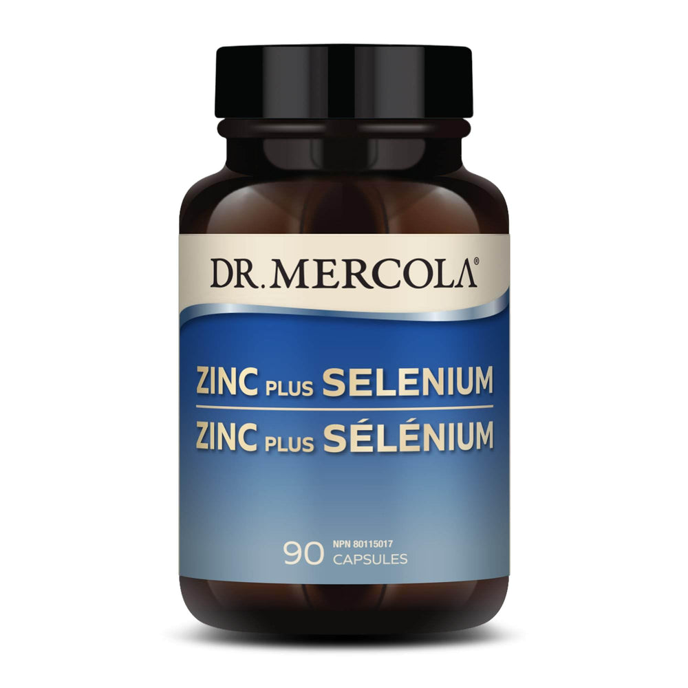 Dr. Mercola Zinc Plus Selenium bottle front showing mineral blend packaging