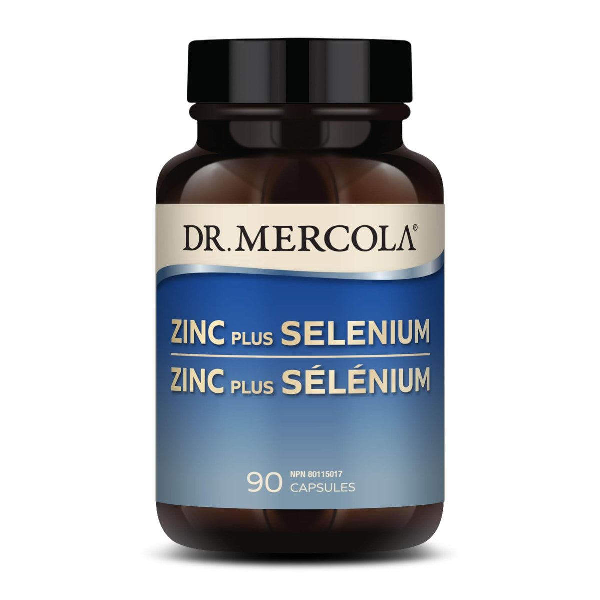 Dr. Mercola Zinc Plus Selenium bottle front showing mineral blend packaging