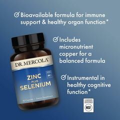 Dr. Mercola Zinc Plus Selenium label shot emphasizing purity and copper