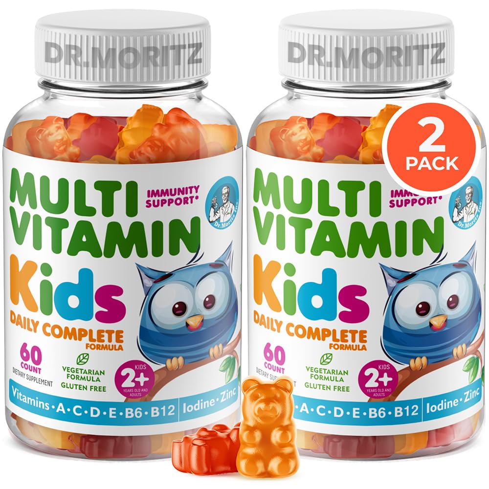 DR. MORITZ Kids Multivitamin Gummies bottle with colorful vitamins for daily support.