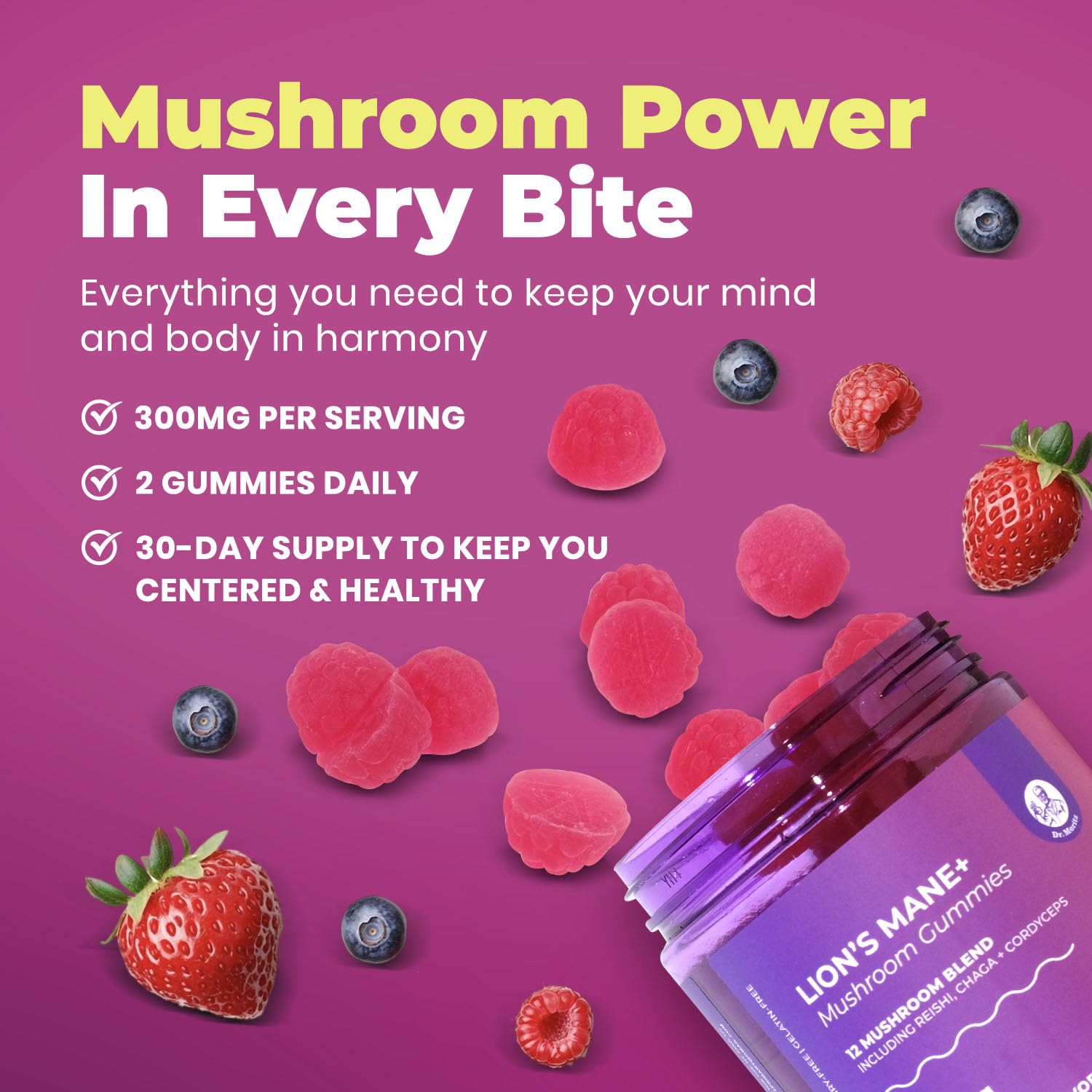 DR. MORITZ Lions Mane Gummies packaging with 12-mushroom blend graphic