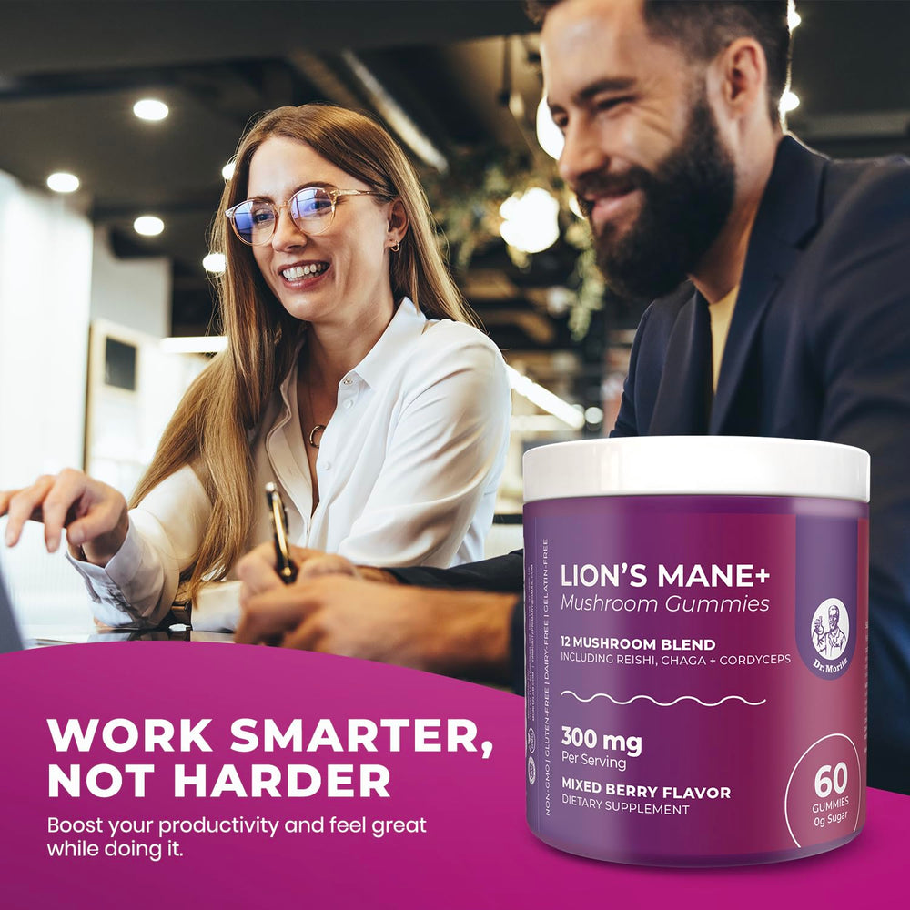 DR. MORITZ Lions Mane Gummies no sugar added badge on packaging