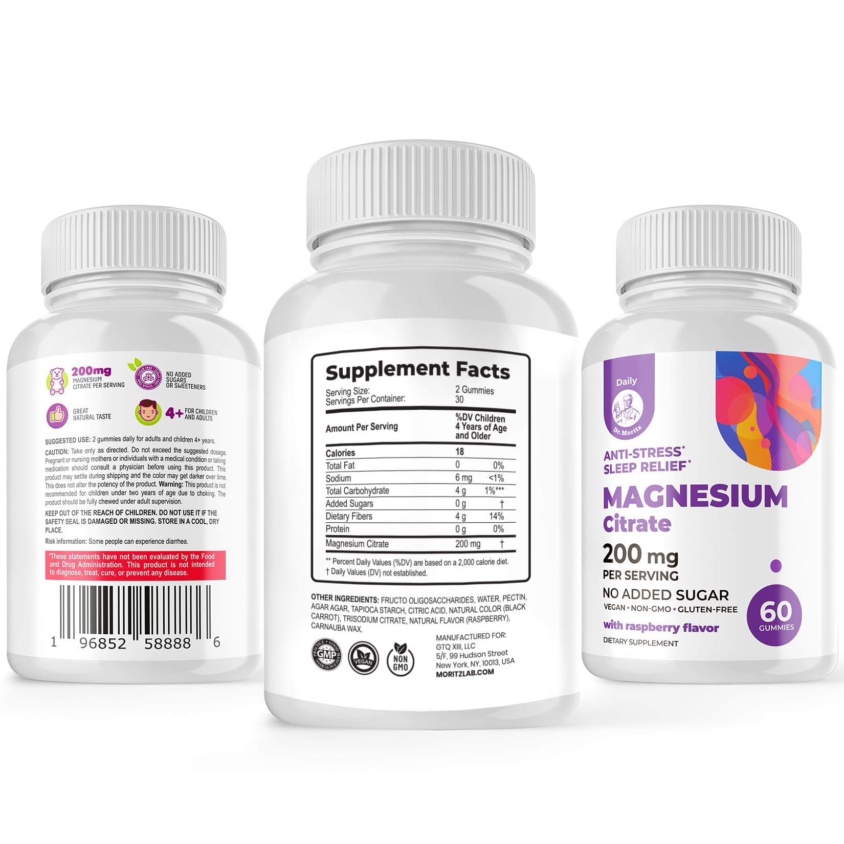 DR. MORITZ nutrition label showing 200 mg per gummy.
