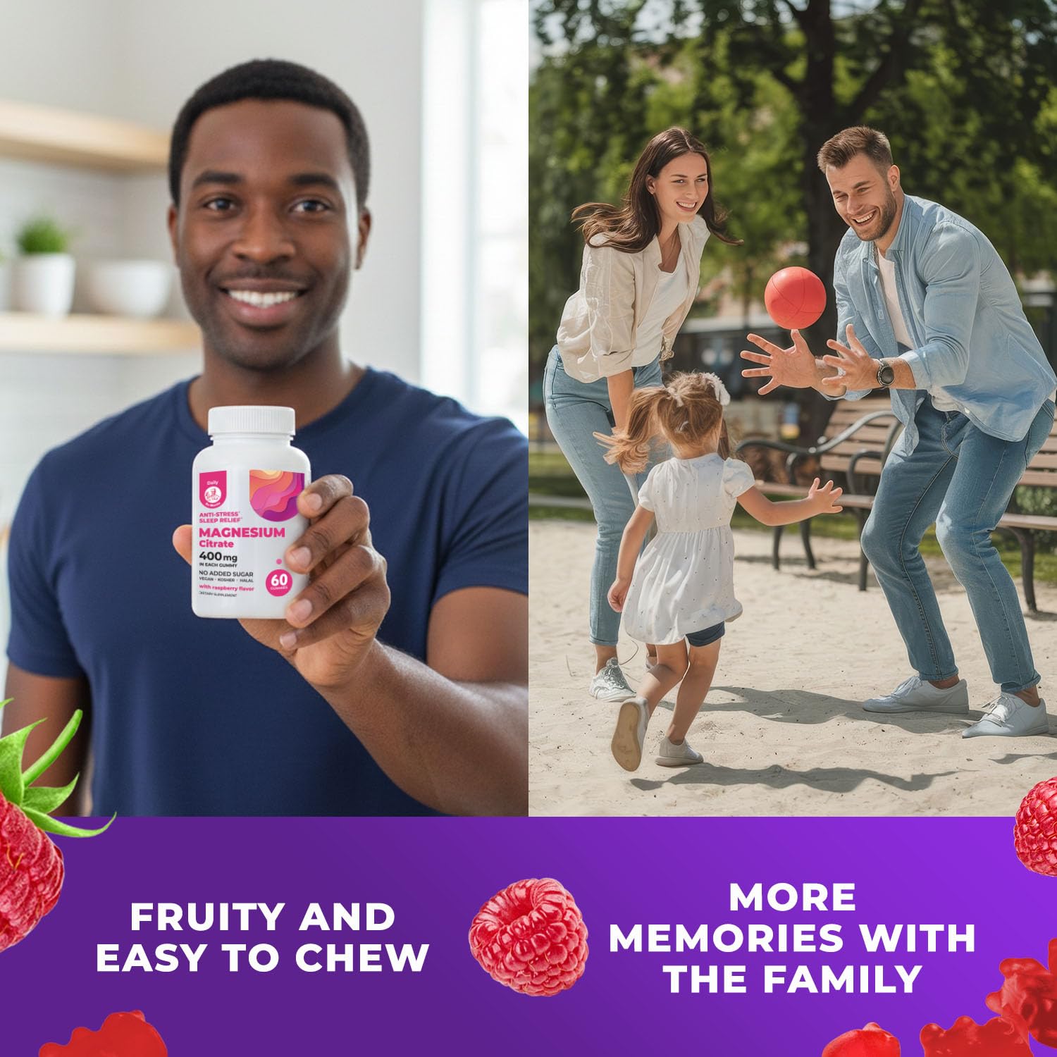 DR. MORITZ Magnesium Gummies raspberry flavor label signaling sugar-free formulation.